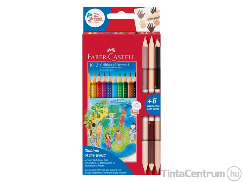 Színes ceruza készlet, háromszögletű, FABER-CASTELL "Children of the world", 16 különböző szín