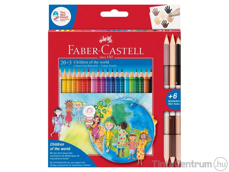 Színes ceruza készlet, háromszögletű, FABER-CASTELL "Children of the world", 26 különböző szín