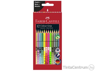 Színes ceruza készlet, háromszögletű, FABER-CASTELL "Colour Grip", 12 különböző szín