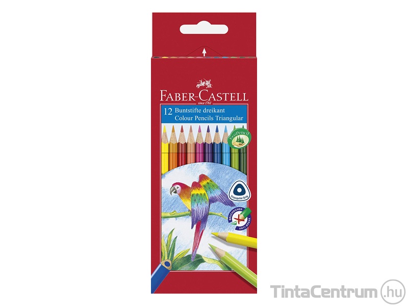 Színes ceruza készlet, háromszögletű, FABER-CASTELL "Papagáj", 12 különböző szín