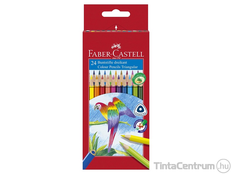 Színes ceruza készlet, háromszögletű, FABER-CASTELL "Papagáj", 24 különböző szín