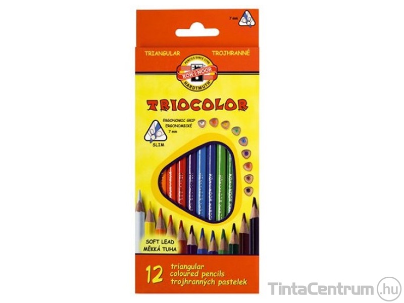 Színes ceruza készlet, háromszögletű, KOH-I-NOOR "Triocolor 3132/12", 12 különböző szín