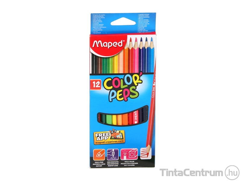 Színes ceruza készlet, háromszögletű, MAPED "Color`Peps", 12 különböző szín