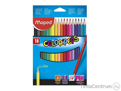 Színes ceruza készlet, háromszögletű, MAPED "Color`Peps", 18 különböző szín