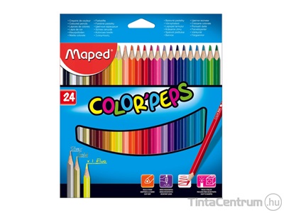 Színes ceruza készlet, háromszögletű, MAPED "Color`Peps", 24 különböző szín