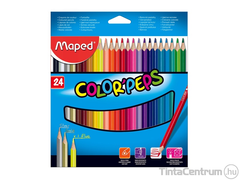 Színes ceruza készlet, háromszögletű, MAPED "Color`Peps", 24 különböző szín
