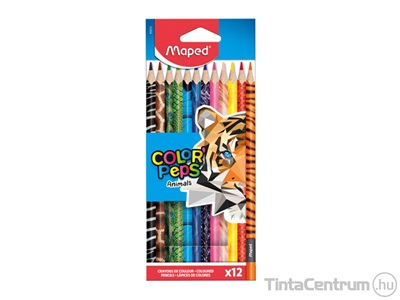 Színes ceruza készlet, háromszögletű, MAPED "Color`Peps Animal", 12 különböző szín