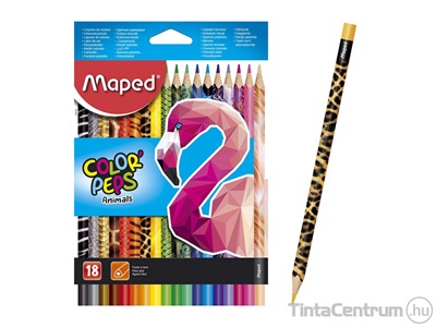 Színes ceruza készlet, háromszögletű, MAPED "Color`Peps Animal", 18 különböző szín