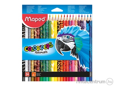 Színes ceruza készlet, háromszögletű, MAPED "Color`Peps Animal", 24 különböző szín