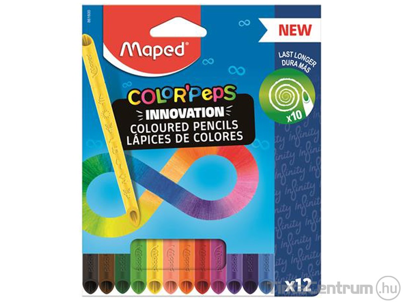 Színes ceruza készlet, háromszögletű, MAPED "Color`Peps INFINITY", 12 különböző szín