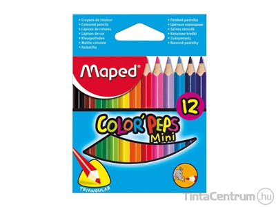 Színes ceruza készlet, háromszögletű, MAPED "Color`Peps Mini", 12 különböző szín