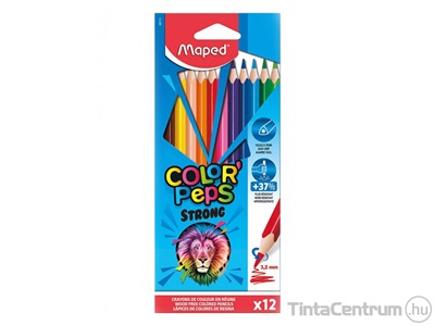 Színes ceruza készlet, háromszögletű, MAPED "Color`Peps Strong", 12 különböző szín