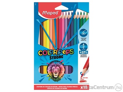 Színes ceruza készlet, háromszögletű, MAPED "Color`Peps Strong", 18 különböző szín