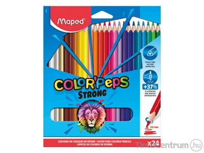 Színes ceruza készlet, háromszögletű, MAPED "Color`Peps Strong", 24 különböző szín