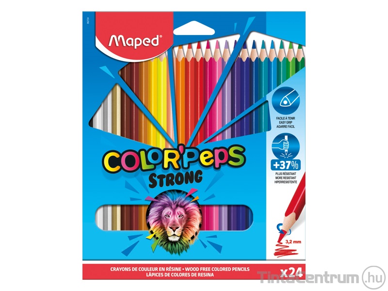 Színes ceruza készlet, háromszögletű, MAPED "Color`Peps Strong", 24 különböző szín