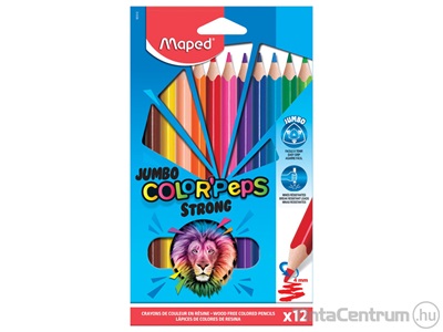 Színes ceruza készlet, háromszögletű, MAPED "Jumbo Color`Peps Strong", 12 különböző szín