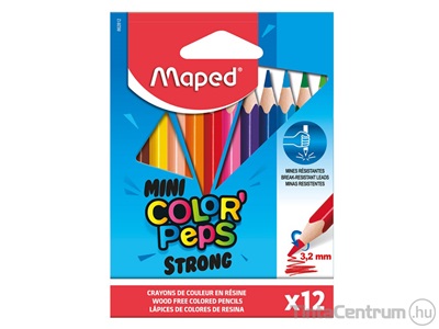 Színes ceruza készlet, háromszögletű, MAPED "Mini Color`Peps Strong", 12 különböző szín