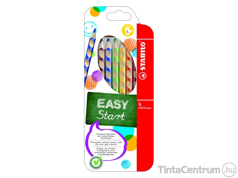 Színes ceruza készlet, háromszögletű, balkezes, STABILO "EasyColours", 6 különböző szín