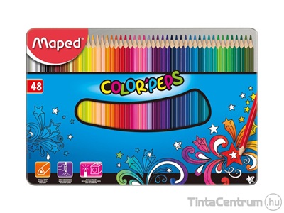 Színes ceruza készlet, háromszögletű, fém doboz, MAPED "Color`Peps", 48 különböző szín