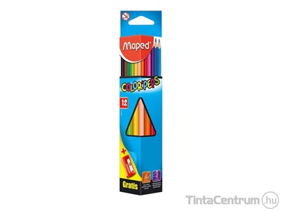 Színes ceruza készlet, háromszögletű, MAPED "Color`Peps", 12 különböző szín +hegyező