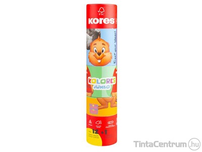 Színes ceruza készlet, háromszögletű, jumbo, 1 hegyezővel, KORES "Kolores Twist & Turn", 12 különböző szín