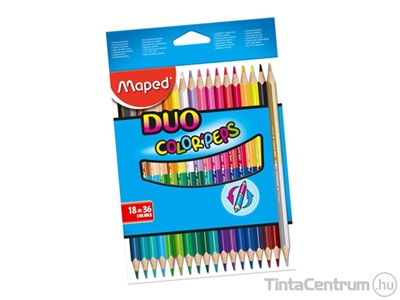 Színes ceruza készlet, háromszögletű, kétvégű, MAPED "Color`Peps Duo", 36 különböző szín