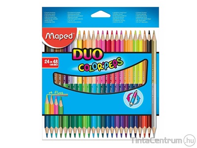 Színes ceruza készlet, háromszögletű, kétvégű, MAPED "Color`Peps Duo", 48 különböző szín