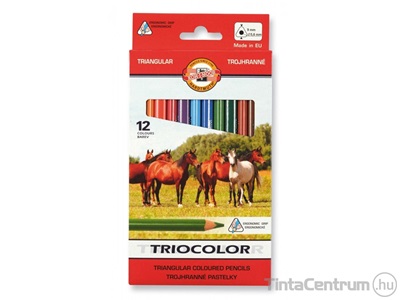 Színes ceruza készlet, háromszögletű, vastag, KOH-I-NOOR "Triocolor Lovas 3142/12", 12 különböző szín