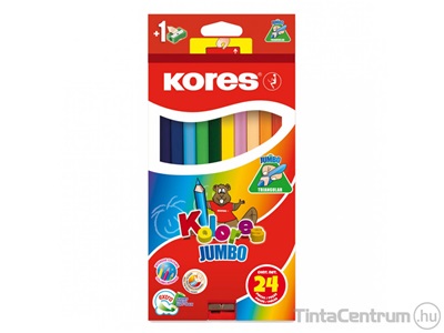 Színes ceruza készlet, háromszögletű, vastag, KORES "Kolores Jumbo", 24 különböző szín