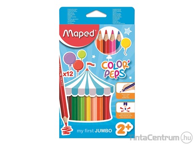 Színes ceruza készlet, háromszögletű, vastag, MAPED "Jumbo", 12 különböző szín