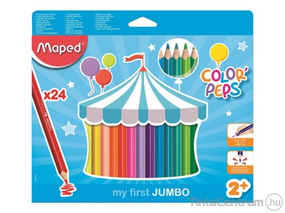 Színes ceruza készlet, háromszögletű, vastag, MAPED "Jumbo", 24 különböző szín