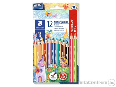 Színes ceruza készlet, háromszögletű, vastag, STAEDTLER "Noris Jumbo", 10+2 különböző szín +hegyező