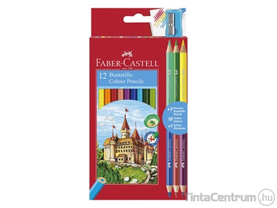 Színes ceruza készlet, hatszögletű, FABER-CASTELL, 12 különböző szín +3db bicolor ceruza