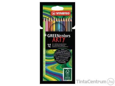 Színes ceruza készlet, hatszögletű, STABILO "GreenColors ARTY", 12 különböző szín