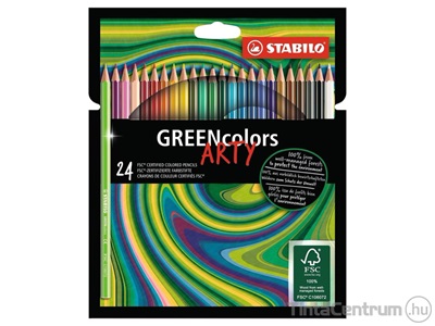 Színes ceruza készlet, hatszögletű, STABILO "GreenColors ARTY", 24 különböző szín