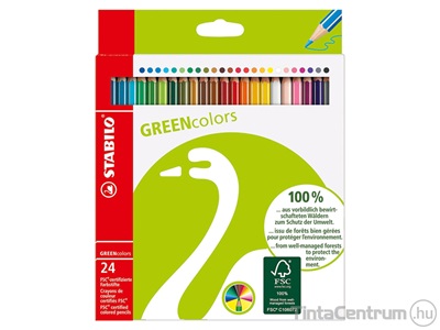 Színes ceruza készlet, hatszögletű, STABILO "GreenColours", 24 különböző szín