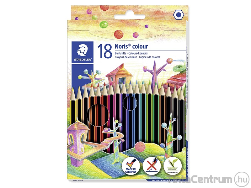 Színes ceruza készlet, hatszögletű, STAEDTLER "Noris Colour", 18 különböző szín