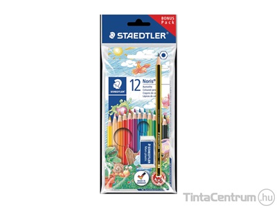 Színes ceruza készlet, hatszögletű, STAEDTLER "Noris Club", 12 különböző szín +ajándék grafitceruza és radír