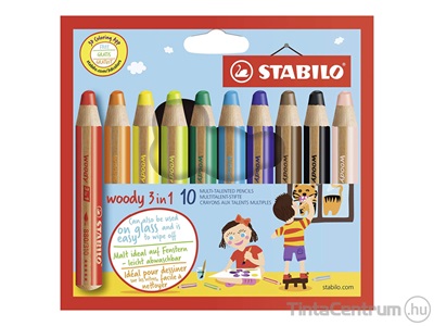 Színes ceruza készlet, vastag, STABILO "Woody 3 in 1", 10 különböző szín