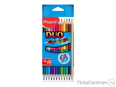 Színes ceruza készlet, háromszögletű, kétvégű, MAPED "Color`Peps Duo", 24 különböző szín