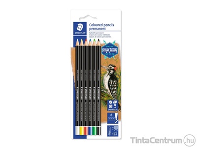 Színes ceruza készlet, mindenre író, vízálló (glasochrom), STAEDTLER "Design Journey Lumocolor", 6 különböző szín