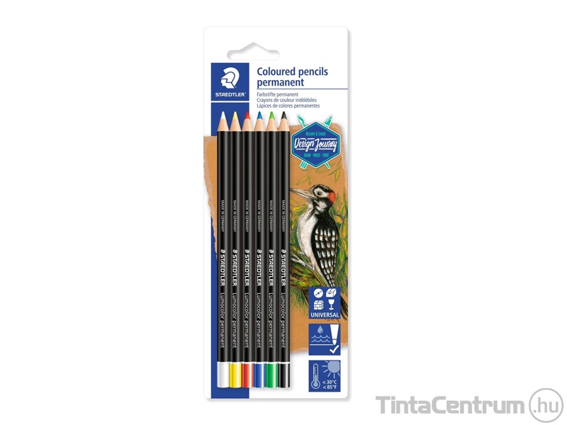 Színes ceruza készlet, mindenre író, vízálló (glasochrom), STAEDTLER "Design Journey Lumocolor", 6 különböző szín