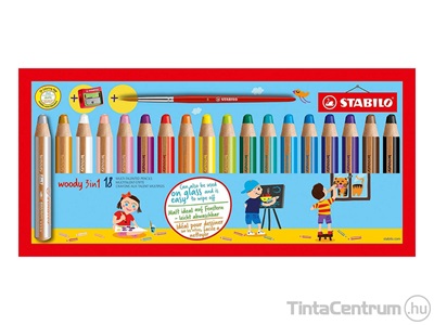 Színes ceruza készlet, vastag, STABILO "Woody 3 in 1", 18 különböző szín