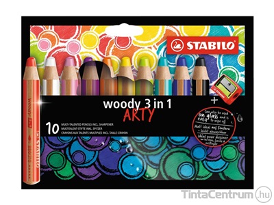 Színes ceruza készlet, vastag, STABILO "Woody ARTY 3 in 1", 10 különböző szín