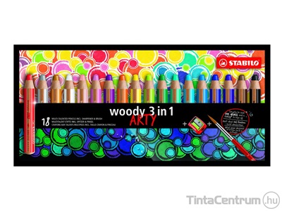Színes ceruza készlet, vastag, STABILO "Woody ARTY 3 in 1", 18 különböző szín