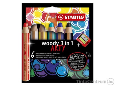 Színes ceruza készlet, vastag, STABILO "Woody ARTY 3 in 1", 6 különböző szín