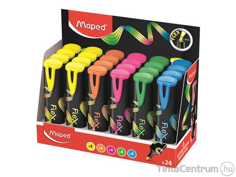 Szövegkiemelő display, 1-5mm, MAPED "Fluo Peps Flex", vegyes színek 25db/display