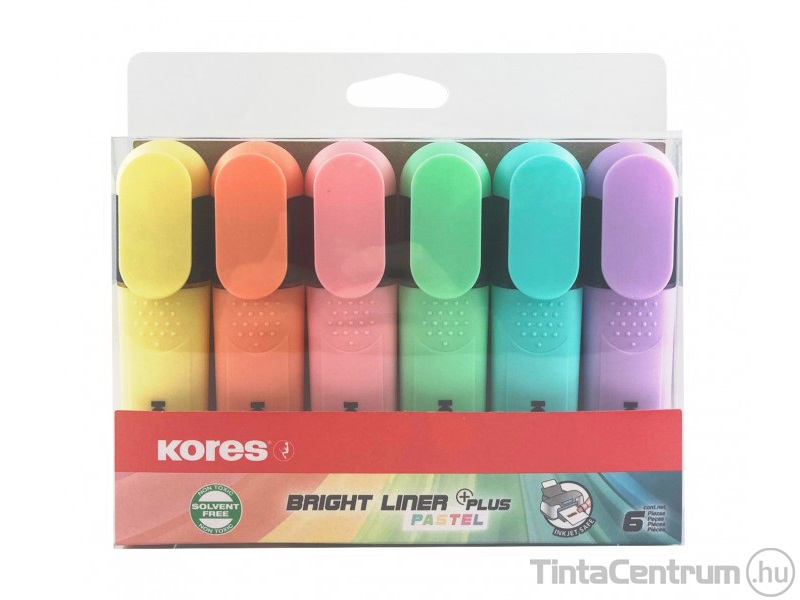 Szövegkiemelő készlet, 0,5-5mm, KORES "Bright Liner Plus Pastel", 6 különböző szín