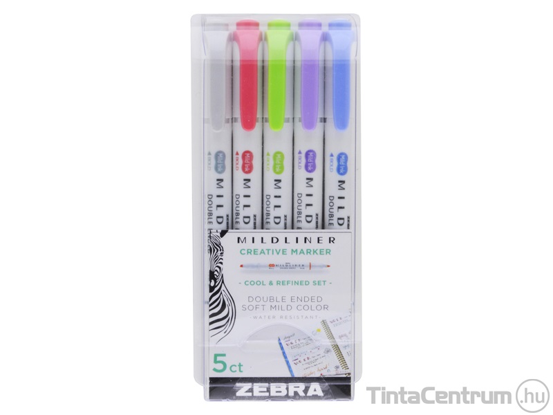 Szövegkiemelő készlet, 1,0/3,5mm, kétvégű, ZEBRA "Mildliner Cool & Refined", 5 különböző szín