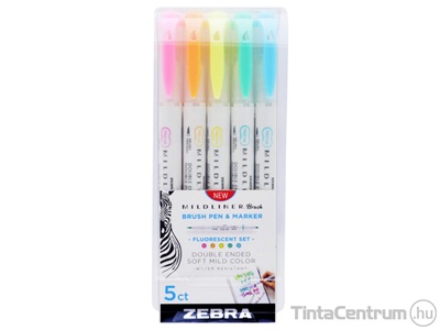 Szövegkiemelő készlet, 1,0/3,5mm, kétvégű, ZEBRA "Mildliner Fluorescent", 5 különböző szín